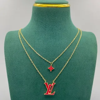 Colares Louis Vuitton Monogram com Esmalte Vermelho LV e Flores em Camadas