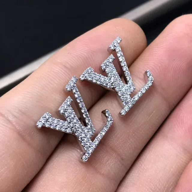 Louis Vuitton Monogram Joalheria Prata e Dourado Pavé-Set Brincos Letterform 2
