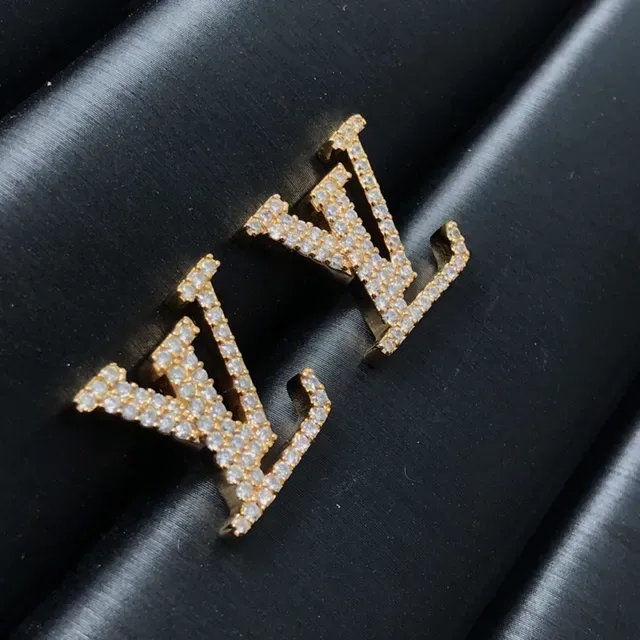 Louis Vuitton Monogram Joalheria Prata e Dourado Pavé-Set Brincos Letterform 3
