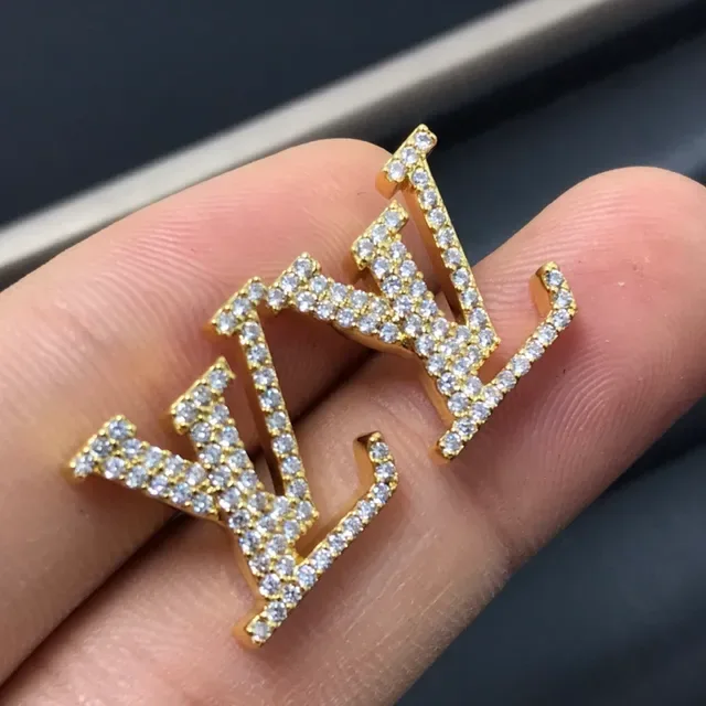 Louis Vuitton Monogram Joalheria Prata e Dourado Pavé-Set Brincos Letterform 4