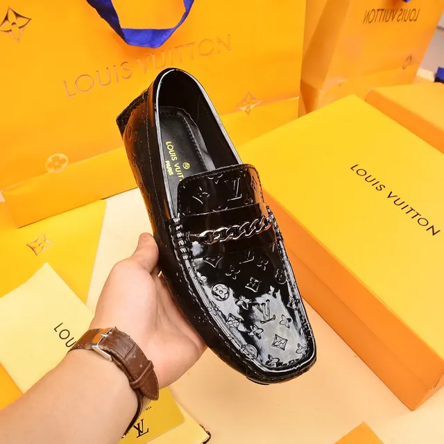 Louis Vuitton Monogram Patent Chain Loafer Black Leather Loafer 6