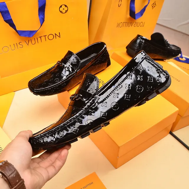 Louis Vuitton Monogram Patent Chain Loafer Black Leather Loafer 7