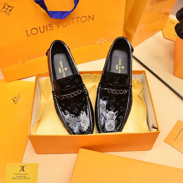 Louis Vuitton Monogram Patent Chain Loafer Black Leather Loafer 8