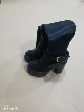 Louis Vuitton Monogram Trim Buckle Strap Knee Boots 9