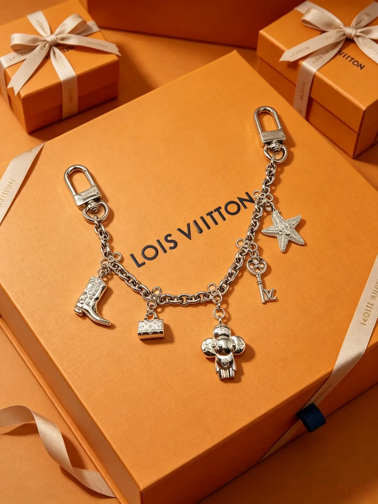 Louis Vuitton Multi-Charm Chain Gold Silver Metal Bracelet 3