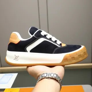 Louis Vuitton Navy Beige Ante Sola de Borracha em Camadas Lifestyle Sneakers