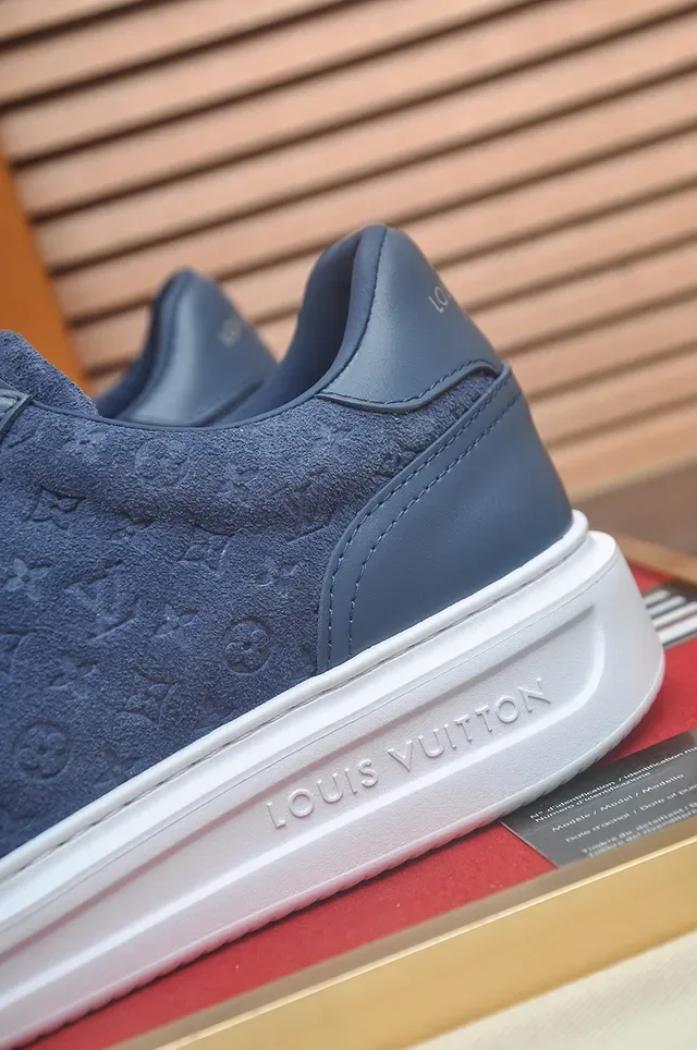 Louis Vuitton Navy White Monogrammed Suede Upper Platform Sole Lifestyle Sneakers 2