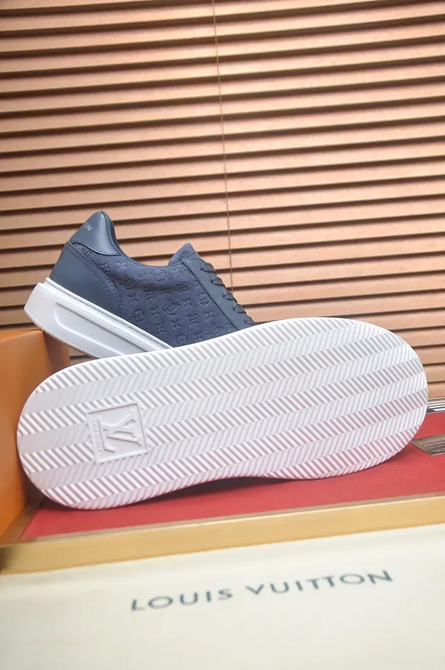 Louis Vuitton Navy White Monogrammed Suede Upper Platform Sole Lifestyle Sneakers 3