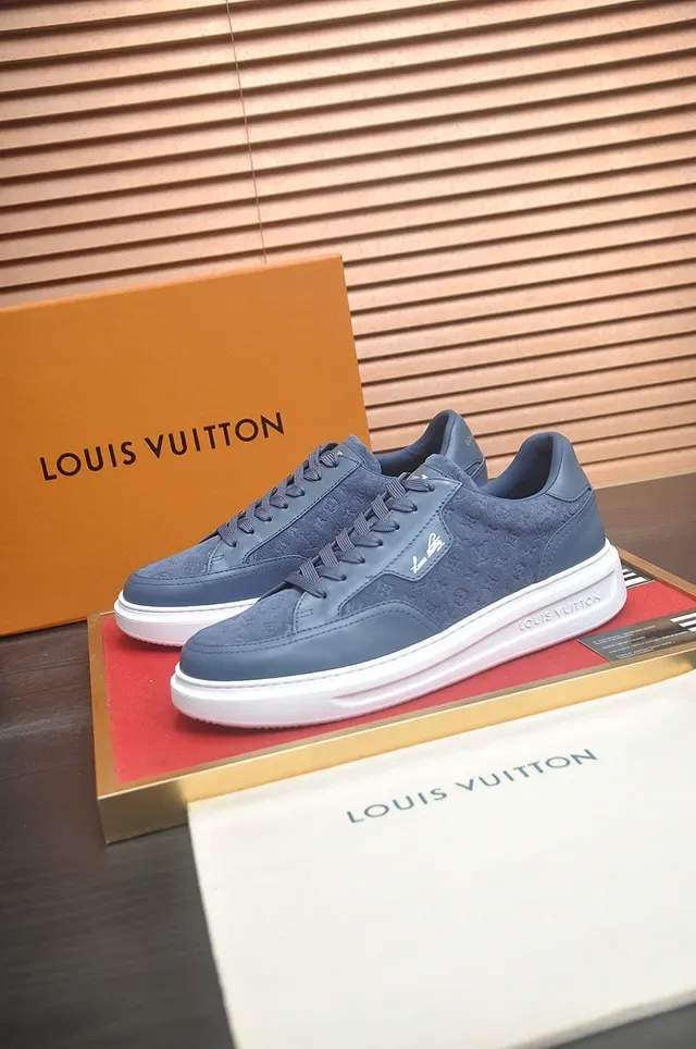 Louis Vuitton Navy White Monogrammed Suede Upper Platform Sole Lifestyle Sneakers 4