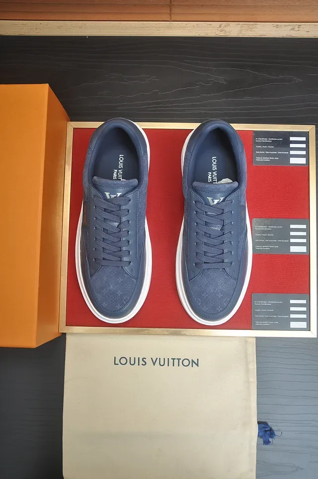 Louis Vuitton Navy White Monogrammed Suede Upper Platform Sole Lifestyle Sneakers 5