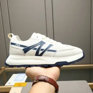 Louis Vuitton Off-White and Navy Mesh Suede Sneaker