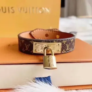 Louis Vuitton Pulsera Padlock Lona Monograma Marrón Hardware Dorado
