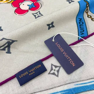 Louis Vuitton Écharpe en soie beige motif cartoon imprimé