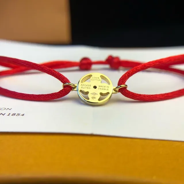 Louis Vuitton Red Braided Cord Gold-Tone Charm Bracelet 6
