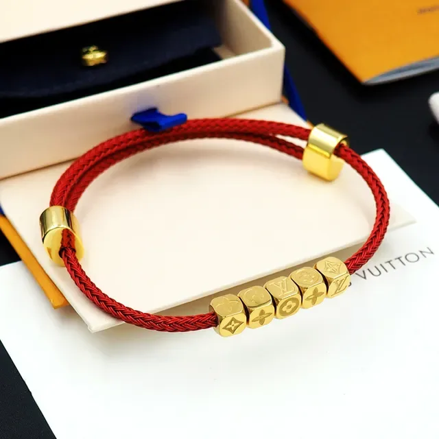 Louis Vuitton Red Gold Braided Cord Cube Beads Bracelet 2