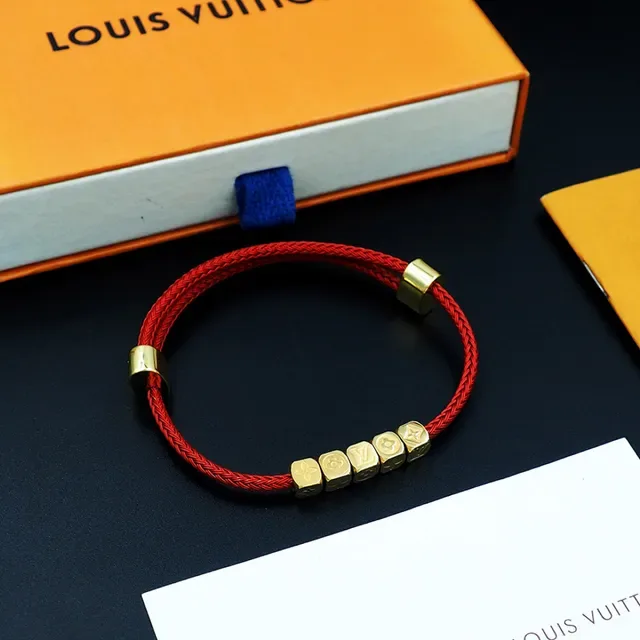 Louis Vuitton Red Gold Braided Cord Cube Beads Bracelet 6