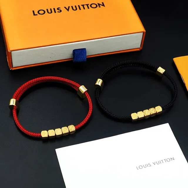 Louis Vuitton Red Gold Braided Cord Cube Beads Bracelet 7