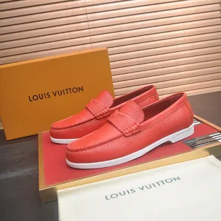 Louis Vuitton লাল সাদা পেবলড লেদার পেনি স্ট্র্যাপ লোফার