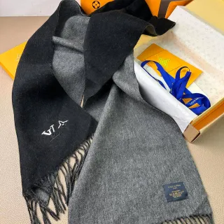 Louis Vuitton cachecol reversível preto cinza cashmere
