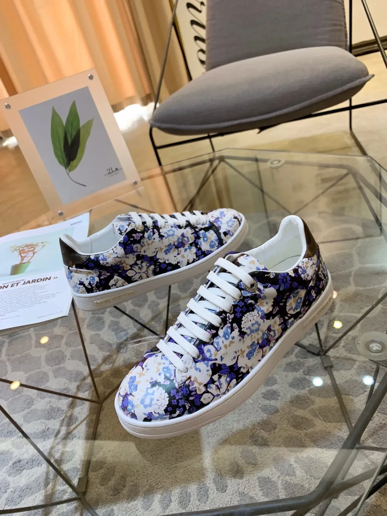 Louis Vuitton Run Away Multicolor White Floral-Print Leather Upper Laces Lifestyle Sneakers 1