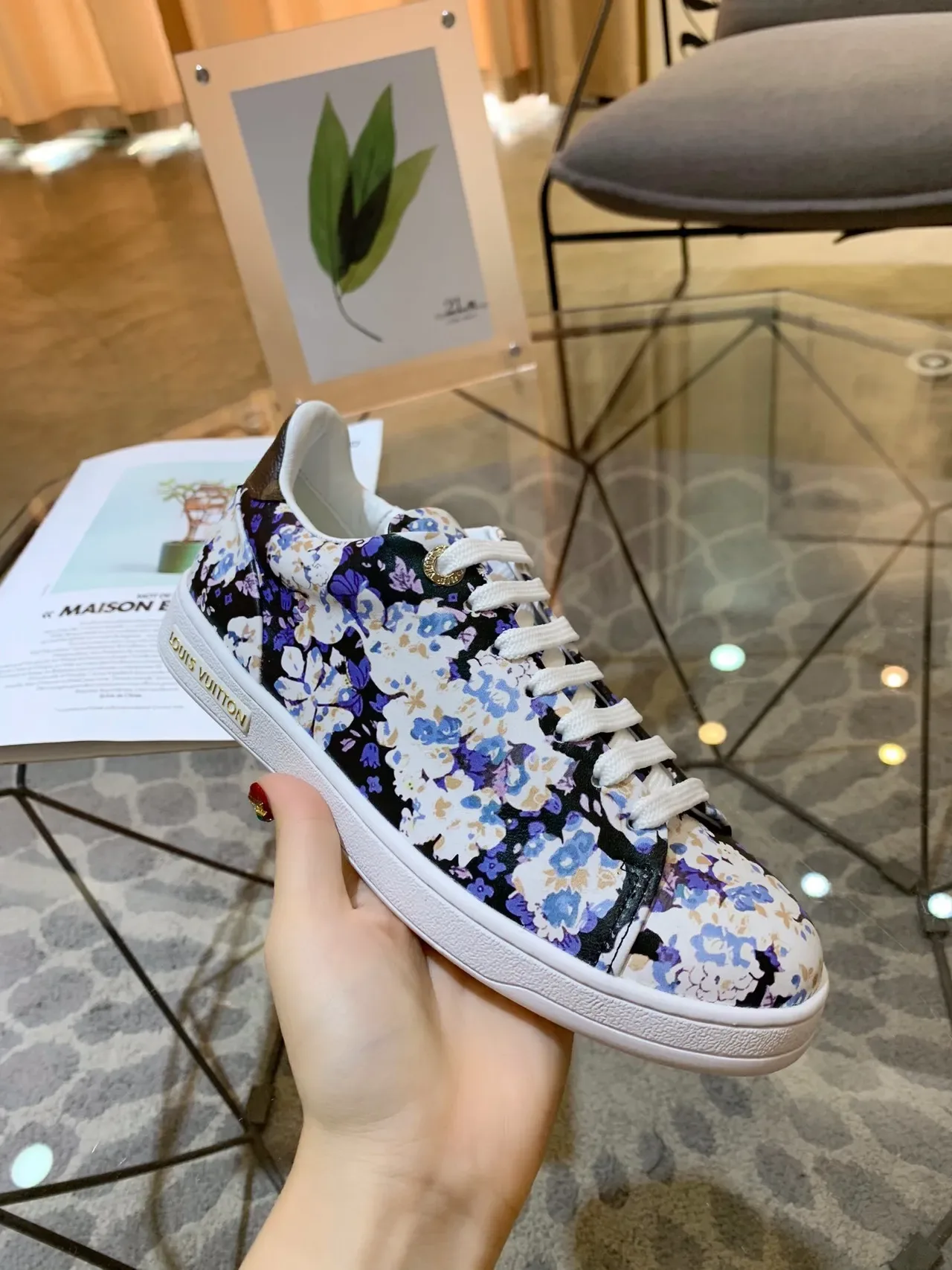 Louis Vuitton Run Away Multicolor White Floral-Print Leather Upper Laces Lifestyle Sneakers 3