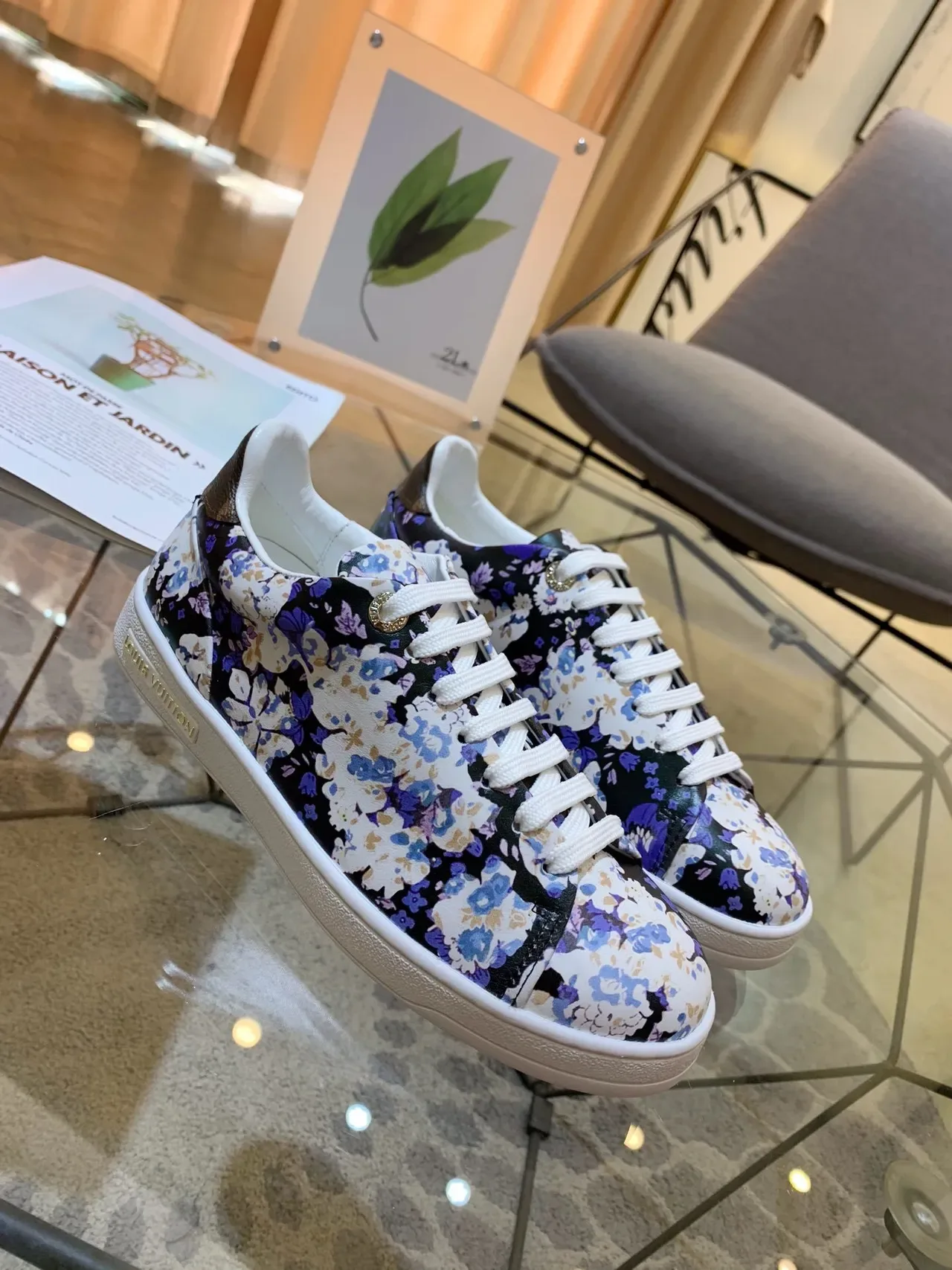 Louis Vuitton Run Away Multicolor White Floral-Print Leather Upper Laces Lifestyle Sneakers 5