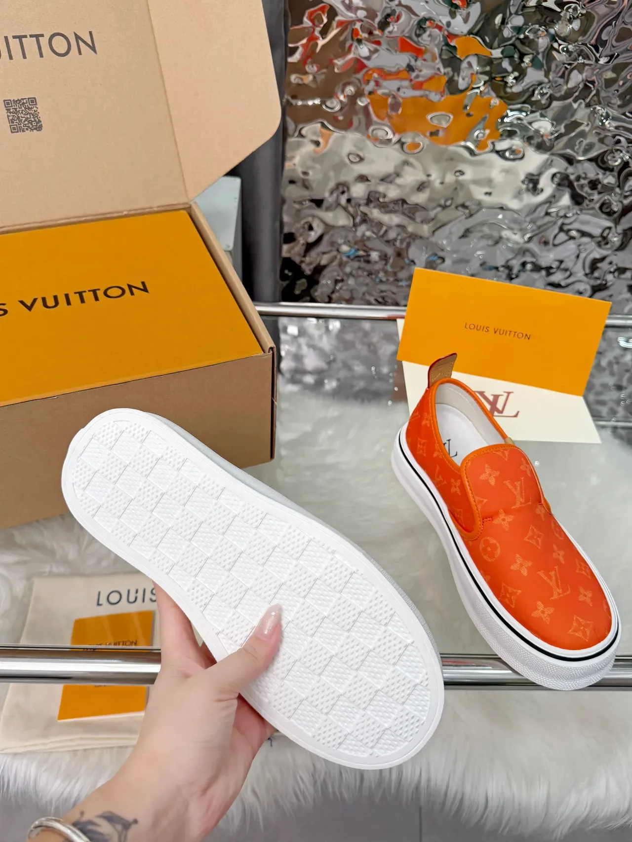 Louis Vuitton Run Away Orange White Slip-On Monogram Canvas Lifestyle Sneakers 2