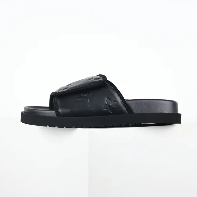 Louis Vuitton Run Away Slide Black Monogram Leather Slippers 9