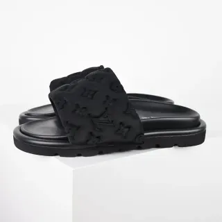 Louis Vuitton Run Away Slide কালো মোনোগ্রাম প্যাডেড স্ট্র্যাপ স্লিপার্স