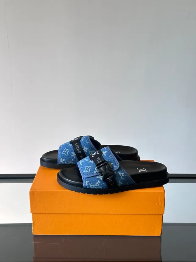 Louis Vuitton Run Away Slide Denim Monogram Blue Black Slippers 4