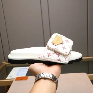 Louis Vuitton Run Away Slide White Pink Monogram Slippers