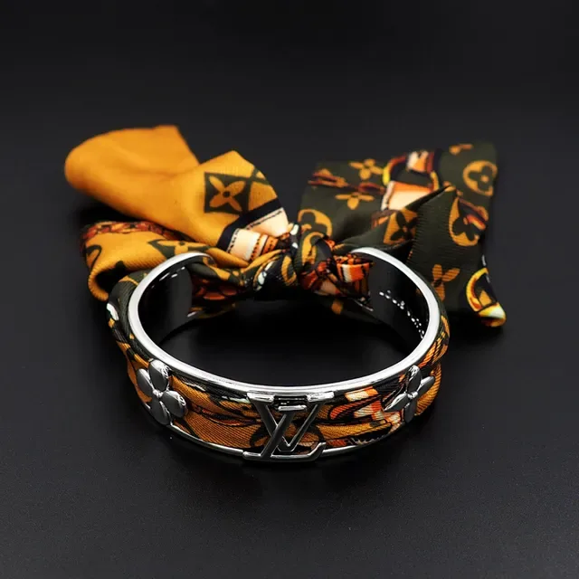 Louis Vuitton Scarf Bangle Orange Black Metal Bracelet 2