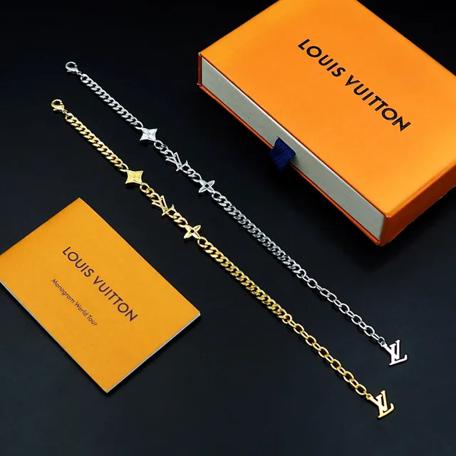 Louis Vuitton Silver Curb Chain Monogram Charm Bracelet 2