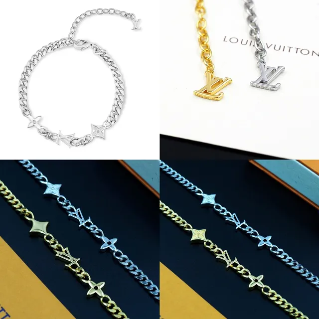 Louis Vuitton Silver Curb Chain Monogram Charm Bracelet 9