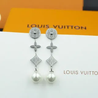 Louis Vuitton فضي أبيض متعدد المكونات قطرة زهور نقش مونوغرام أقراط
