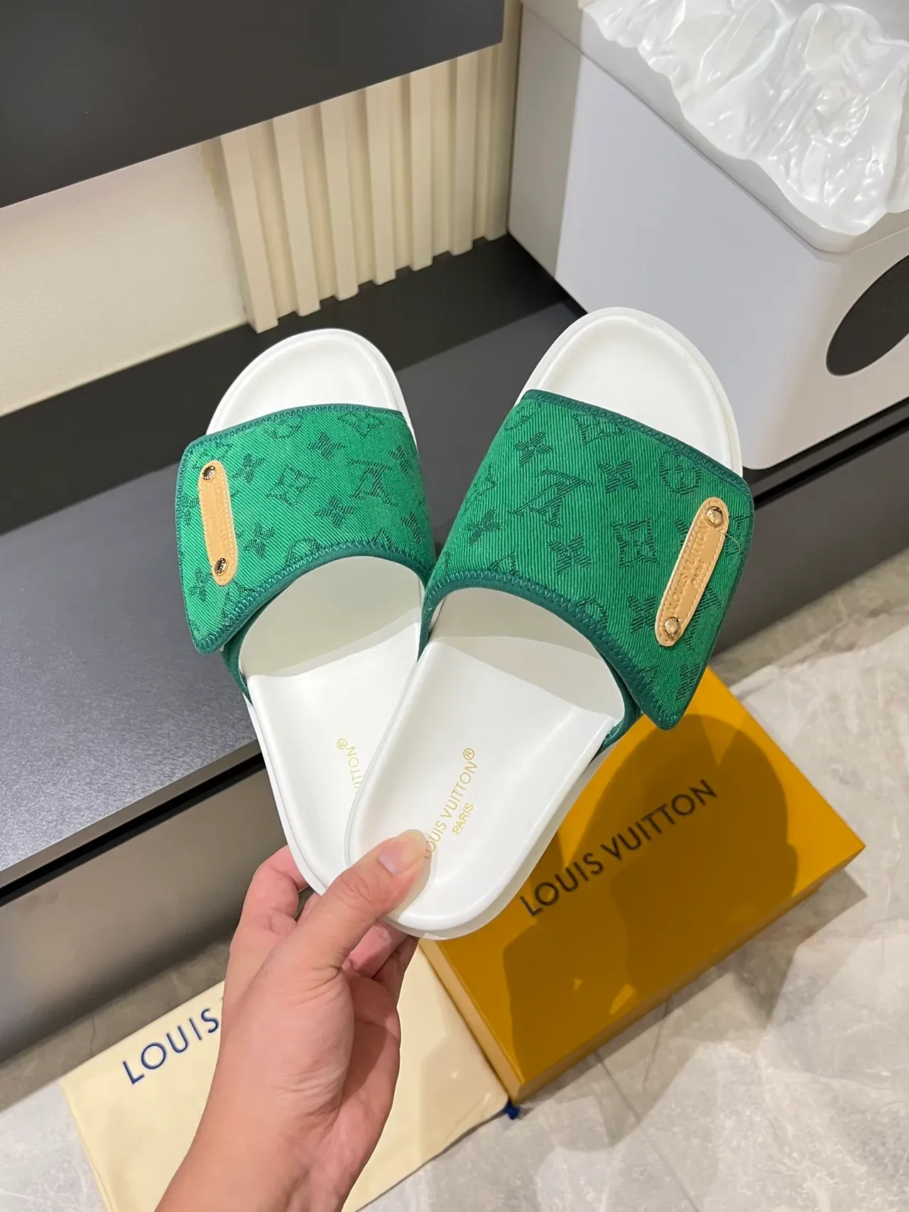 Louis Vuitton Slide Sandals Monogram Canvas Strap Slippers 5