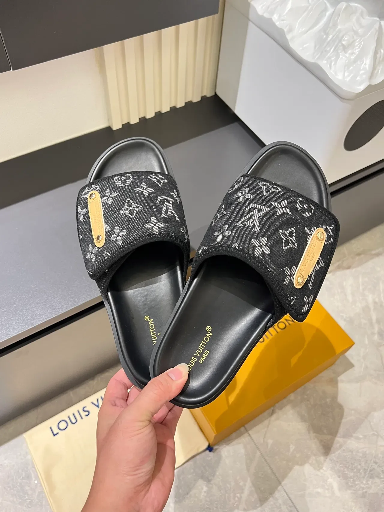 Louis Vuitton Slide Sandals Monogram Canvas Strap Slippers 7