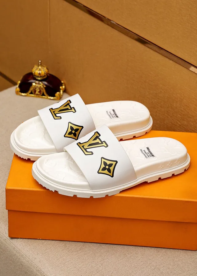 Louis Vuitton Slide White Gold Molded Rubber Sole Embossed Monogram Insole Slippers 3