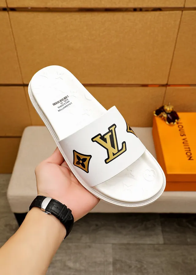 Louis Vuitton Slide White Gold Molded Rubber Sole Embossed Monogram Insole Slippers 4