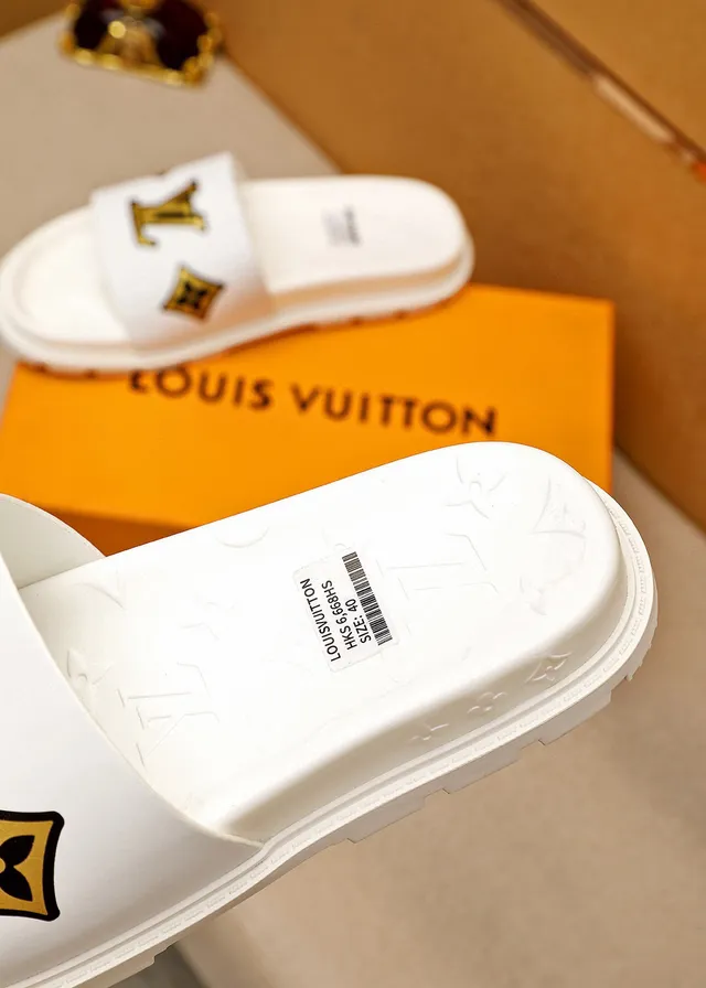 Louis Vuitton Slide White Gold Molded Rubber Sole Embossed Monogram Insole Slippers 8