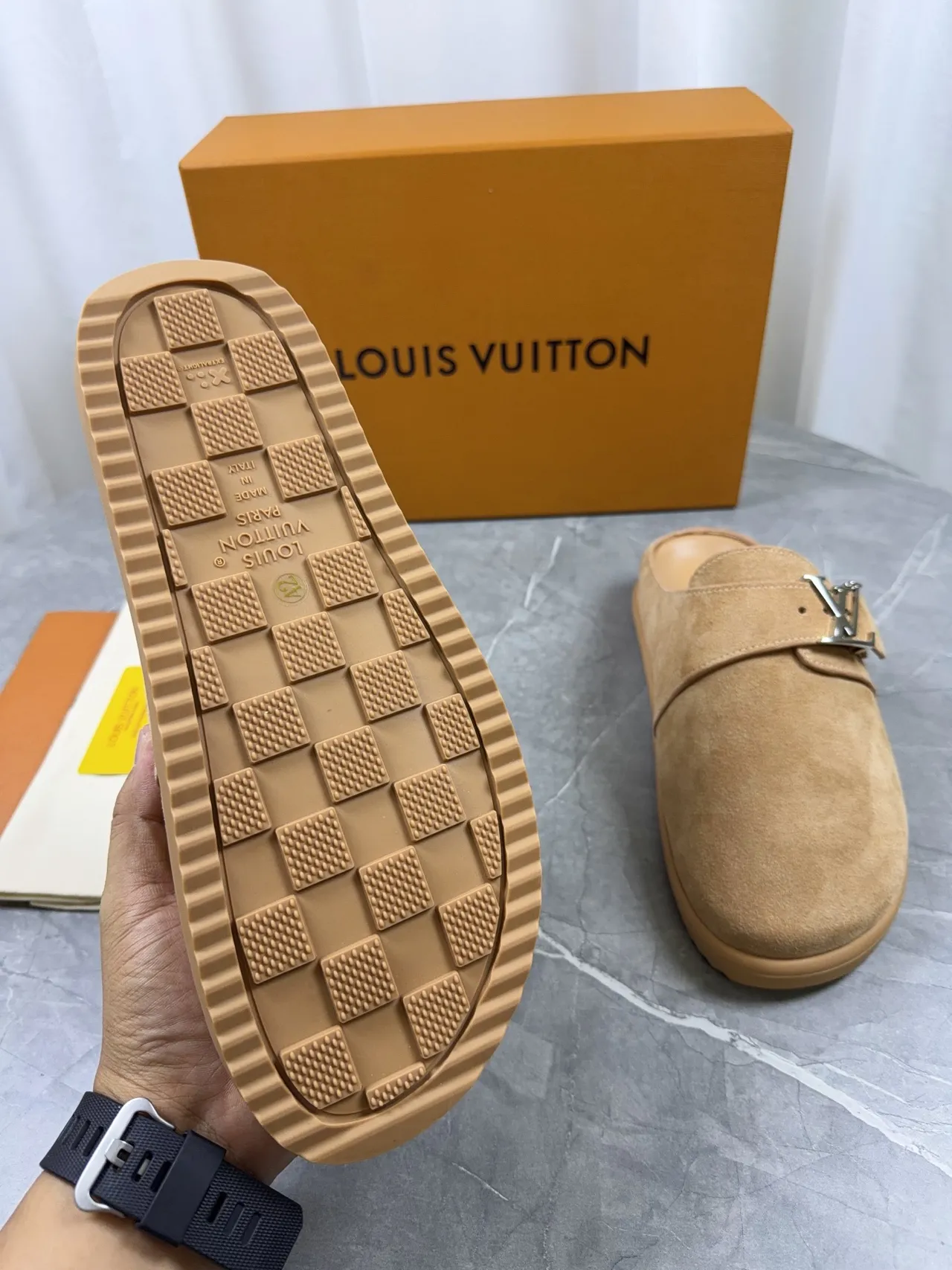 Louis Vuitton Tan Suede LV Buckle Loafer 2