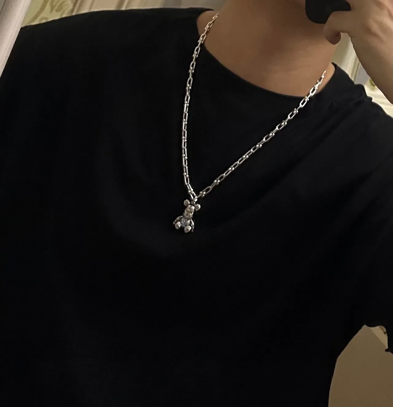 Louis Vuitton Teddy Bear Monogram Enamel Silver Necklace 7