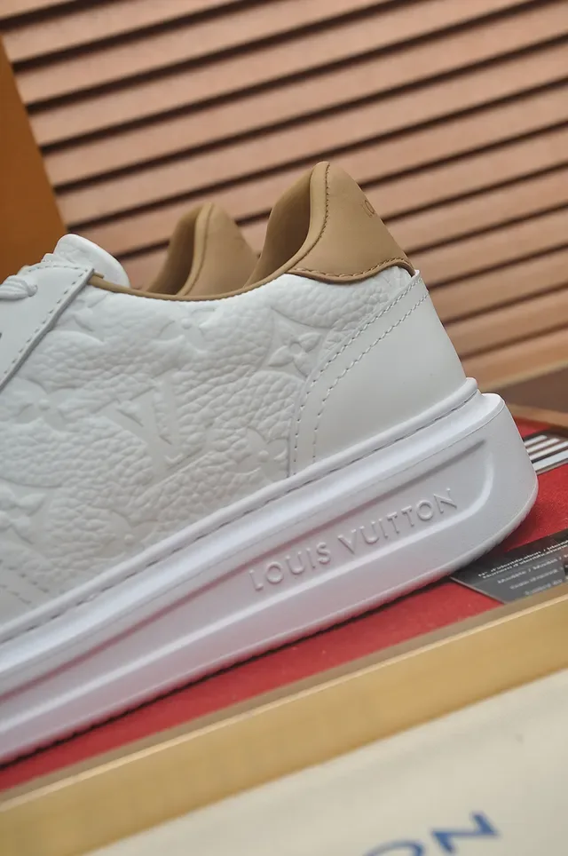 Louis Vuitton White Beige Embossed Monogram Leather Platform Sole Lifestyle Sneakers 2