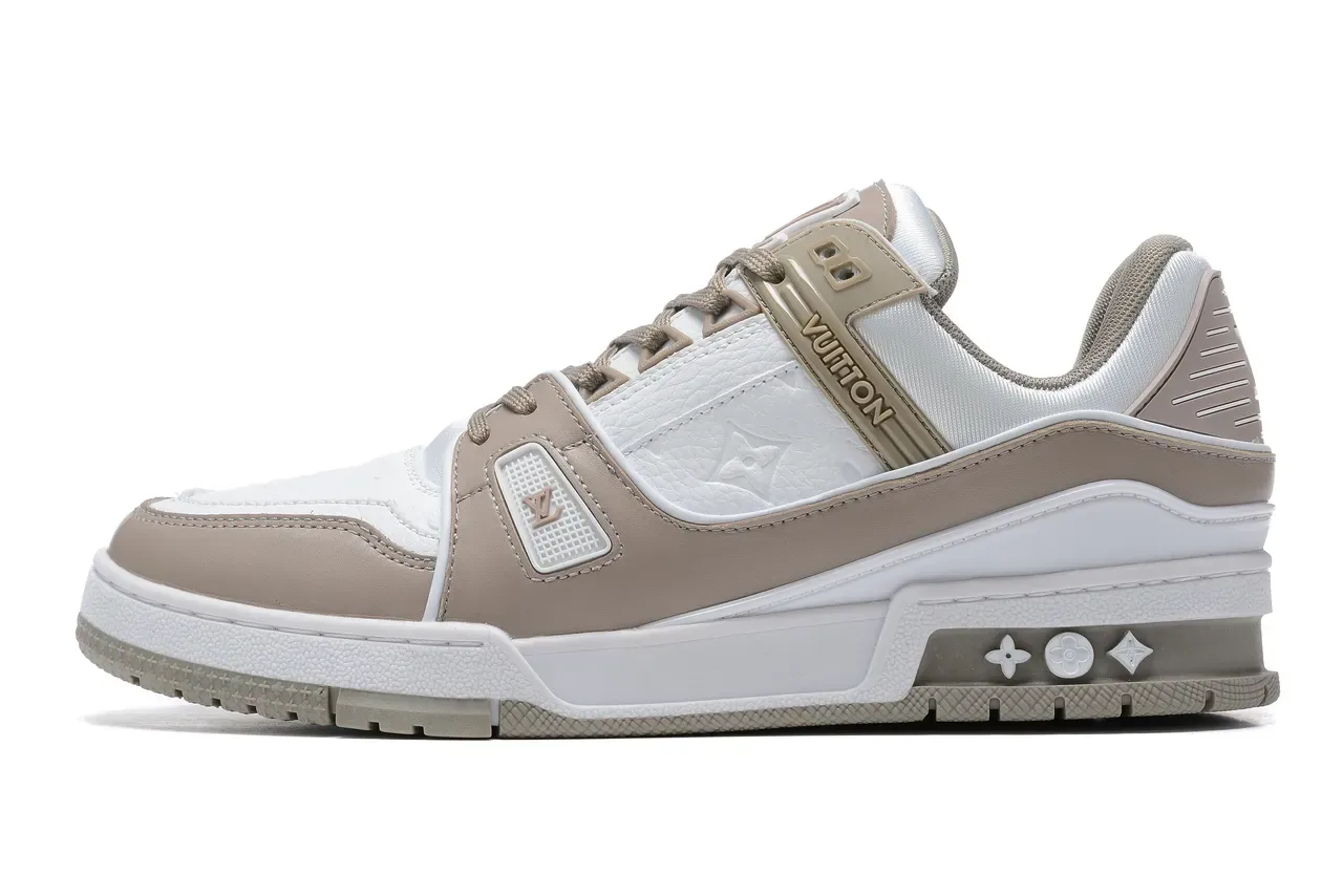 Louis Vuitton Blanc et Beige Cuir et Synthétique Avec Détail de Sangle Asymétrique Chaussures Lifestyle 5