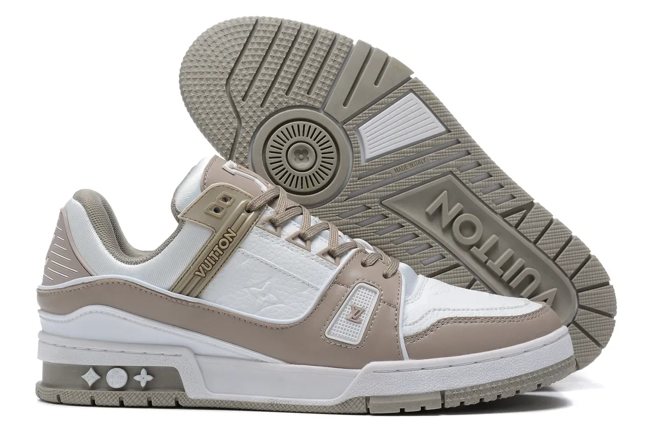 Louis Vuitton Blanc et Beige Cuir et Synthétique Avec Détail de Sangle Asymétrique Chaussures Lifestyle 7