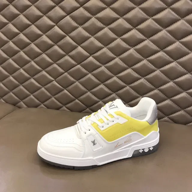 Louis Vuitton Blanc et Jaune Sneakers Lifestyle Low-Top Upper Couches 5