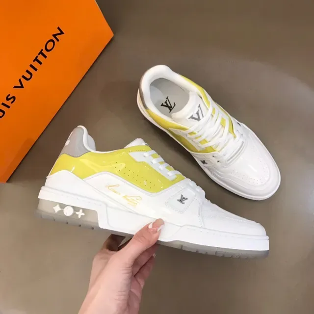 Louis Vuitton Blanc et Jaune Sneakers Lifestyle Low-Top Upper Couches 6