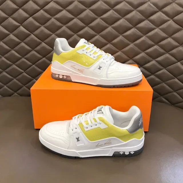 Louis Vuitton Blanc et Jaune Sneakers Lifestyle Low-Top Upper Couches 7