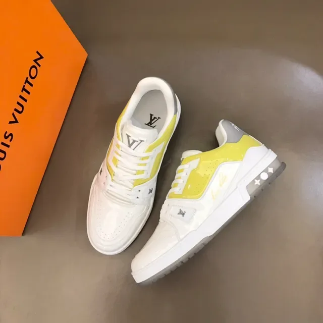 Louis Vuitton Blanc et Jaune Sneakers Lifestyle Low-Top Upper Couches 8