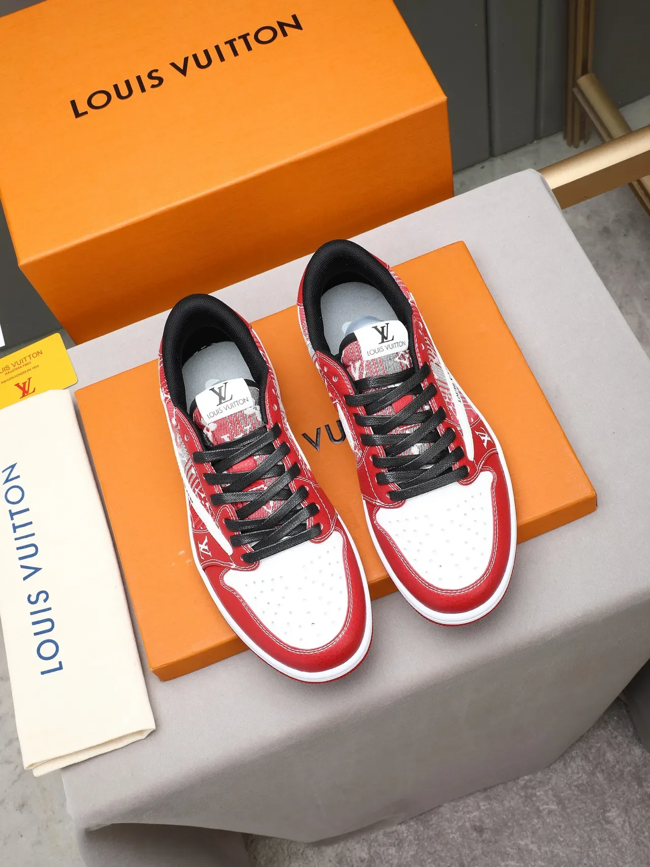 Louis Vuitton x Nike Air Jordan 1 Low Monogram Red White Lifestyle Sneakers 2